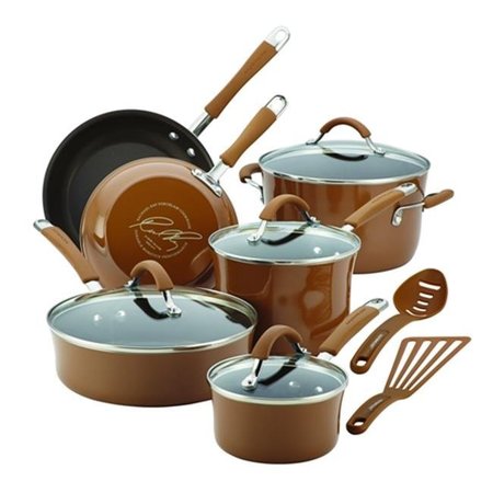 RACHAEL RAY Rachael Ray 16333 Cucina Hard Enamel Nonstick 12-Piece Cookware Set; Mushroom Brown 16333